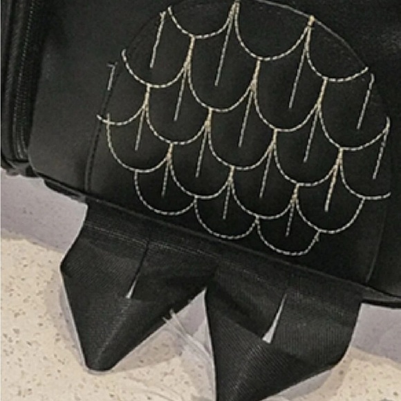 NEW Goth Sleek Black Owl-Inspired Backpack with Textured Feather Design - Picture 3 of 4